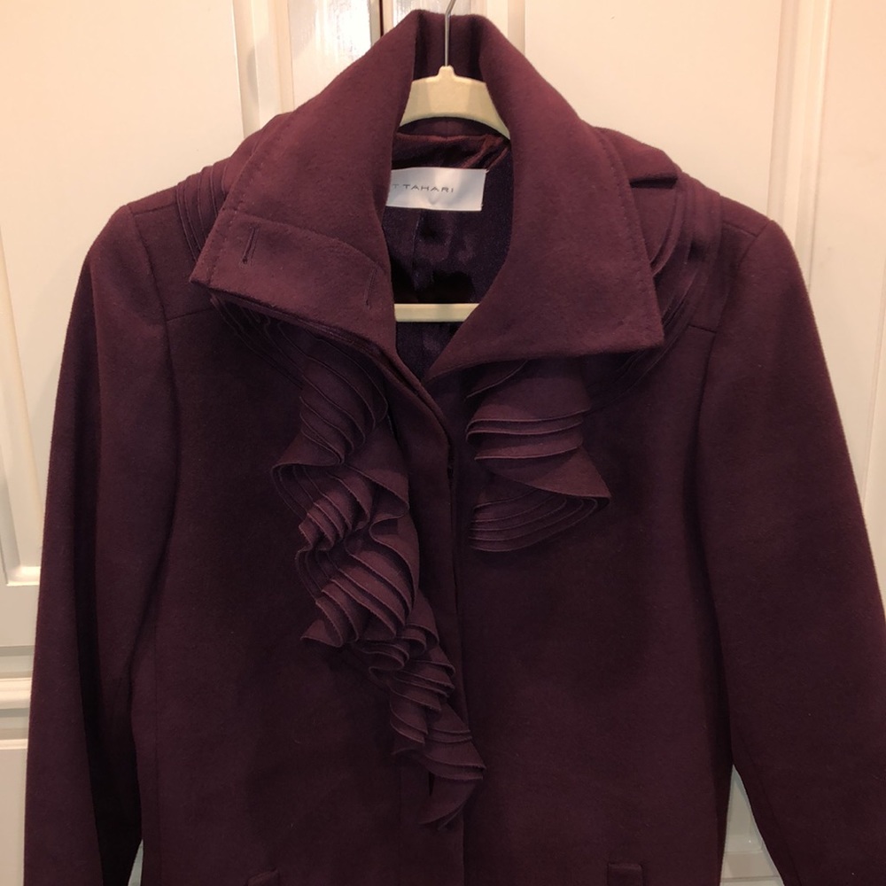 Tahari Plum Ruffle Coat - Picture 2 of 9